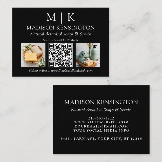 QR-Code-2-Foto für Monogramme oder Add-Logos Visitenkarte (Vorne/Hinten)