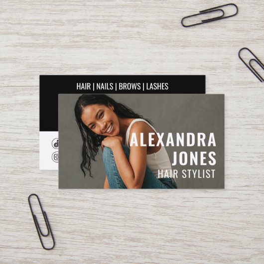 Qr Code 2 Soziale Icons Vorlage für Haarstil Visitenkarte (Vorderseite/Rückseite Beispiel)