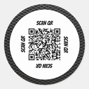 QR Code 360 Einfaches Chic Black Carbon Muster Rah Runder Aufkleber
