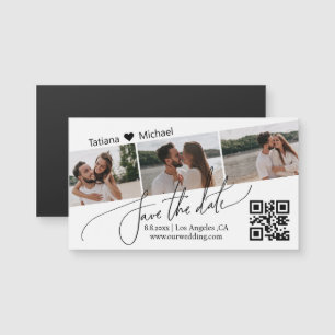 QR-Code 3-Foto-Collage Save-the-Date-chic-Magnet Magnetkarte