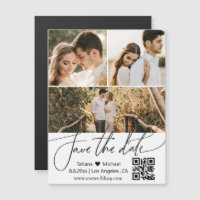 QR-Code 3-Foto-Collage Save-the-Date-Magnet