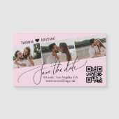 QR-Code 3 Foto-Collage Save-the-Date rosa Magnet (Vorderseite)