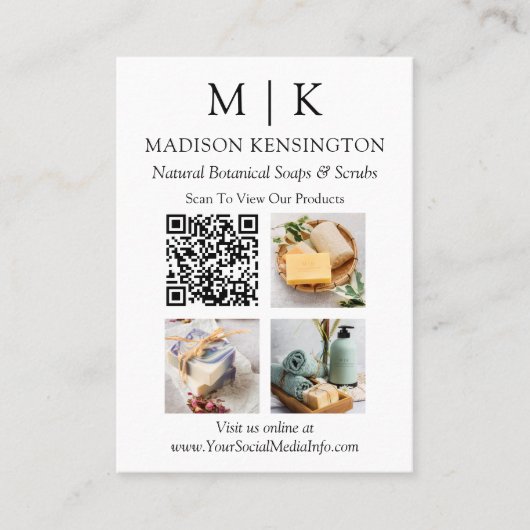 QR-Code-3-Foto für Monogramme oder Add-Logos Visitenkarte (Vorderseite)