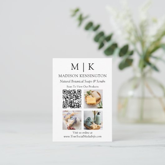 QR-Code-3-Foto für Monogramme oder Add-Logos Visitenkarte (Stehend Vorderseite)