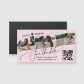 qr code 3 photo collage save the date pink magnet (Vorne/Hinten)