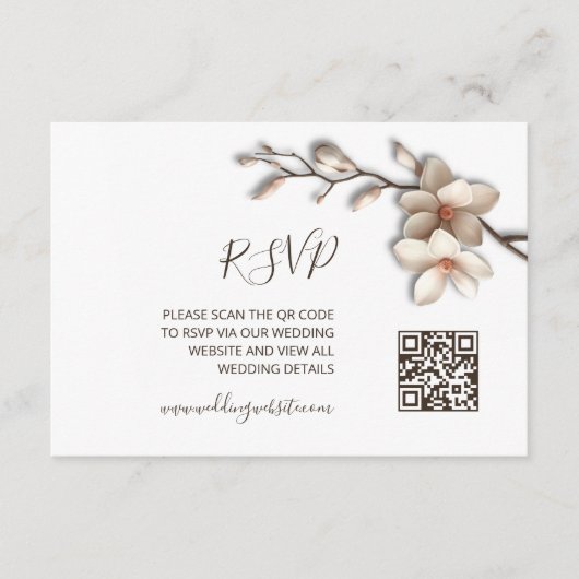QR-Code | 3D-Blütenmagnolie RSVP Begleitkarte (Vorderseite)