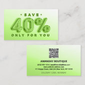QR-CODE 40% ERMÄSSIGUNG PROMOTIONAL GRÜNE VISITENKARTE (Vorne/Hinten)