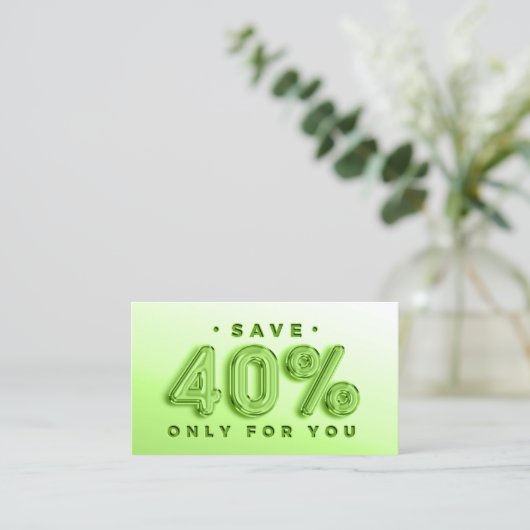 QR-CODE 40% ERMÄSSIGUNG PROMOTIONAL GRÜNE VISITENKARTE (Stehend Vorderseite)