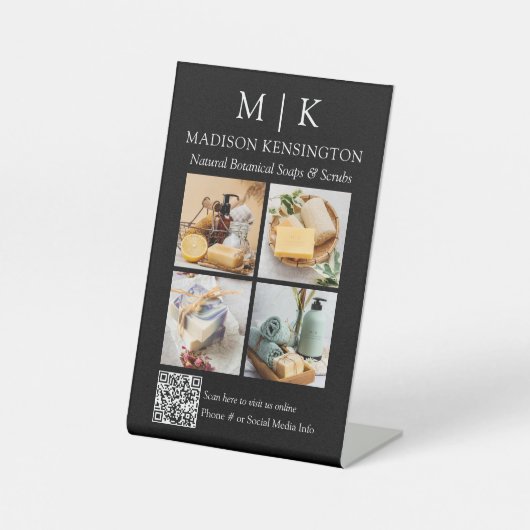 QR-Code 4-Foto für Monogramm oder Add-Logos Sockelschild (Vorderseite)