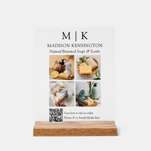 QR-Code 4-Foto für Monogramme oder Add-Logos Acrylschild (Vorderseite)