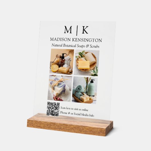 QR-Code 4-Foto für Monogramme oder Add-Logos Acrylschild (Winkel)