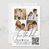 QR Code 4 Fotos Collage minimalistisch Save the Da Mitteilungskarte (Vorderseite)