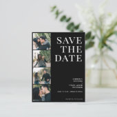 QR CODE 4 Fotos Typografie Schwarze Hochzeit Ankündigungspostkarte (Stehend Vorderseite)