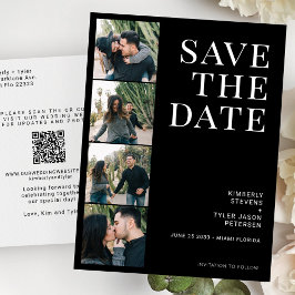 QR CODE 4 Fotos Typografie Schwarze Hochzeit Ankündigungspostkarte