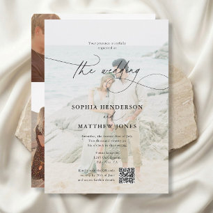 QR-Code 5 Foto Whimsical Script Elegante Hochzeit Einladung