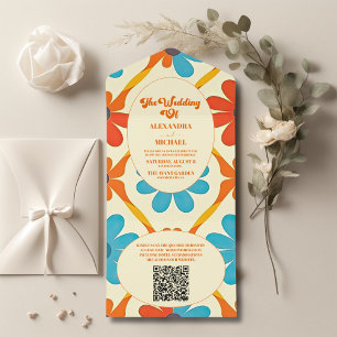 QR-Code 70er Retro Groovy Orange Hochzeit  All In One Einladung