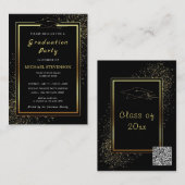 QR Code Abschluss Einladung Black Gold Design (Vorne/Hinten)