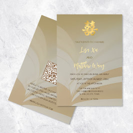 QR-Code | Abstrakt Art Beige Chinesische Hochzeit Einladung