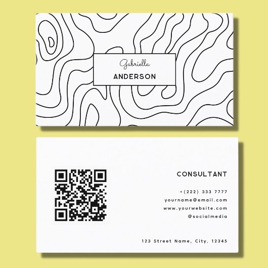 QR Code Abstrakt Line Muster Monogramm Weiß Visitenkarte