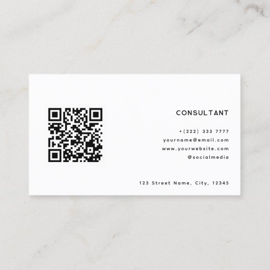 QR Code Abstrakt Line Muster Monogramm Weiß Visitenkarte (Rückseite)