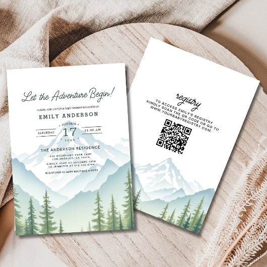 QR Code Adventure fängt Woodland Baby Shower an Einladung