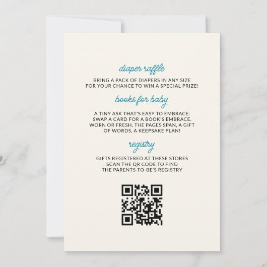 QR Code All in One Hier kommt die Son Baby Dusche Einladung (Rückseite)