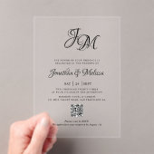 QR Code All in One Stylish Monogram Script Wedding Acryleinladungen (Insitu (Handheld))