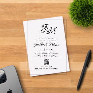 QR Code All in One Stylish Monogram Script Wedding Acryleinladungen