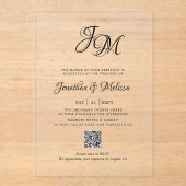 QR Code All in One Stylish Monogram Script Wedding Acryleinladungen (Vorderseite)