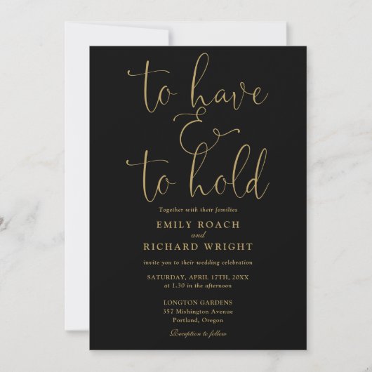 QR-Code als Black and Gold Hochzeit zu haben und z Einladung (Vorderseite)