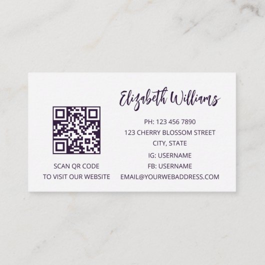 QR Code Amethyst Gem Stone Visitenkarte (Rückseite)