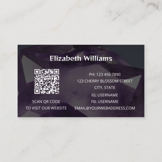 QR Code Amethyst Gem Stone Visitenkarte (Rückseite)