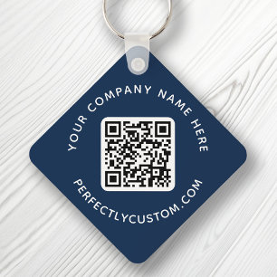 QR code and custom text double sided dark blue Schlüsselanhänger