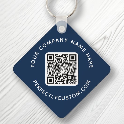 QR code and custom text double sided dark blue Schlüsselanhänger