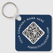 QR code and custom text double sided dark blue Schlüsselanhänger (Vorderseite)