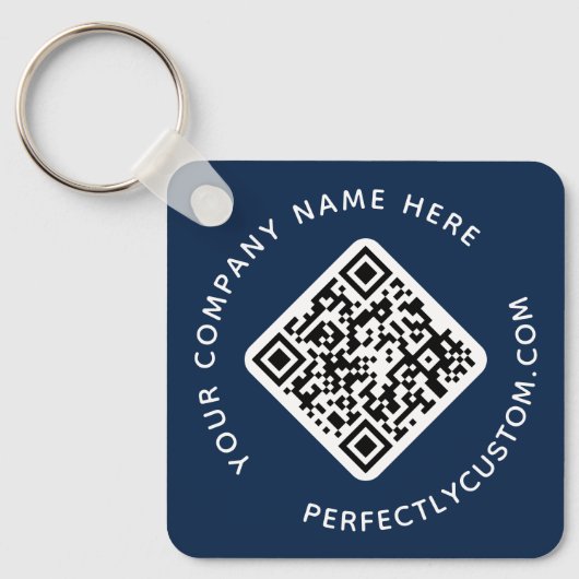 QR code and custom text double sided dark blue Schlüsselanhänger (Vorderseite)
