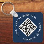 QR code and custom text double sided dark blue Schlüsselanhänger (Vorderseite)
