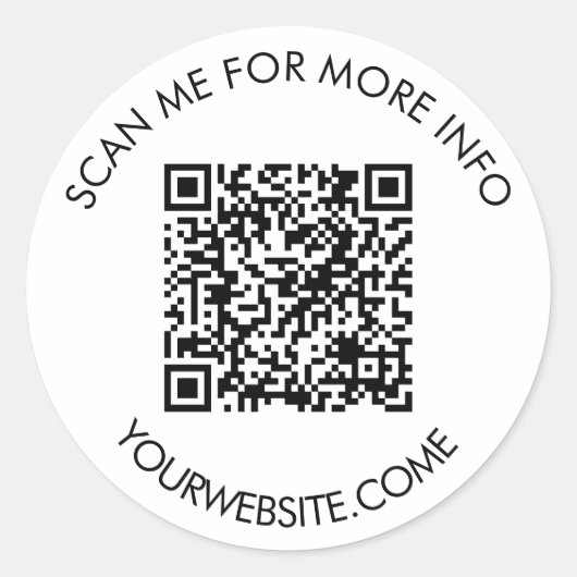 QR code and custom text round white & black  Runder Aufkleber (Vorderseite)