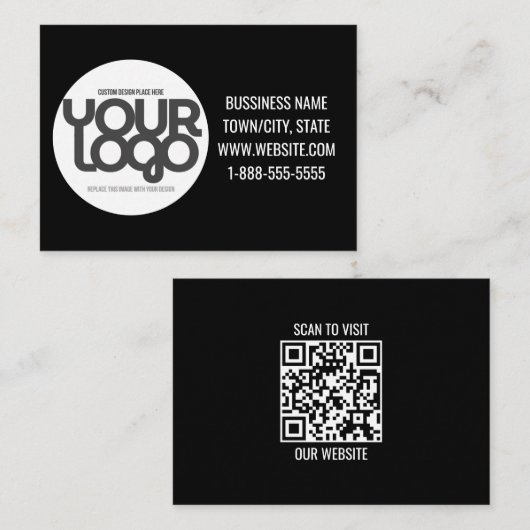 QR-Code anpassbar Modern Schwarz Mitteilungskarte (Vorne/Hinten)
