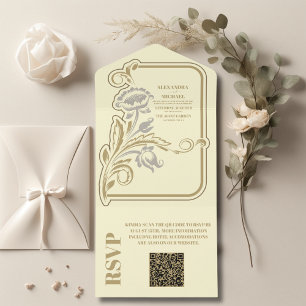 QR-Code Antik Art Nouveau Hochzeit All In One Einladung