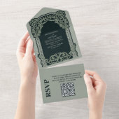 QR Code Antique Art Nouveau Hochzeit All In One Einladung (Abreißen)