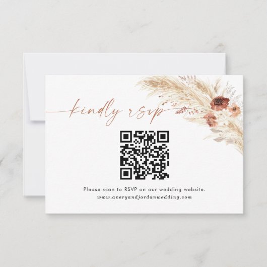 QR-Code-Antwortkarte | Boho Wedding RSVP Card Dankeskarte (Vorderseite)