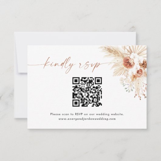 QR-Code-Antwortkarte | Boho Wedding RSVP Card Dankeskarte (Vorderseite)