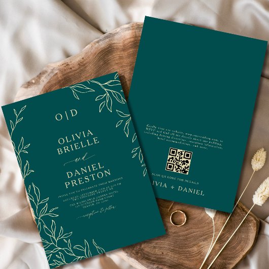 QR-Code Aquamarine Grün- und Goldmindestansatz Einladung
