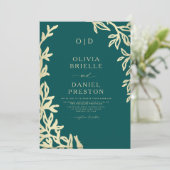 QR-Code Aquamarine Grün- und Goldmindestansatz Einladung (Stehend Vorderseite)