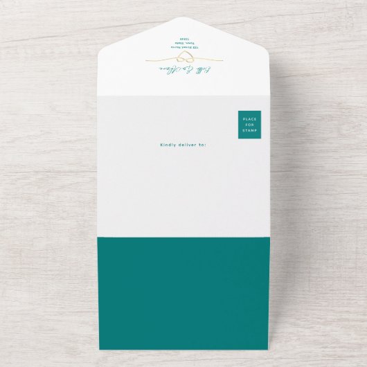 QR-Code Aquamarines Goldherz Hochzeit All In One Einladung (Außenbereich)