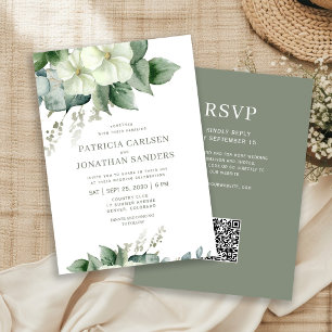 QR-Code-Aquarell-Blumen-rustikale-elegante-Hochzei Einladung