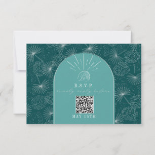 QR Code Arch Aquamarin tropische Palm Wedding RSVP Karte