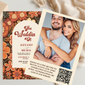 QR Code Arch Groovy Retro 70er Floral Wedding Einladung