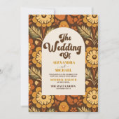 QR Code Arch Modern Retro 70s Floral Wedding Einladung (Vorderseite)